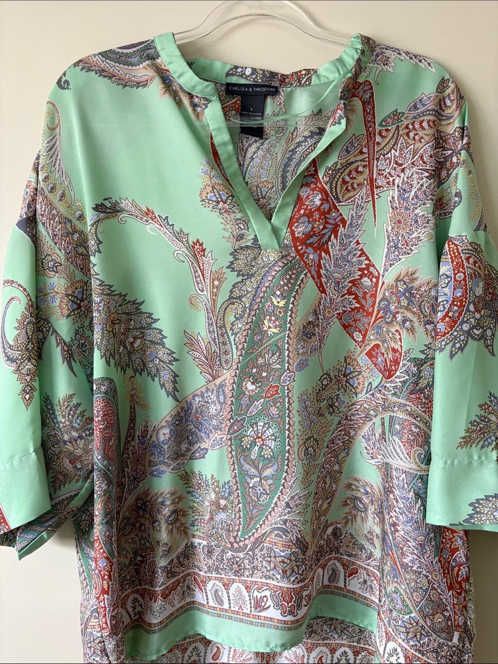 Chelsea & Theodore Mint Paisley Tunic with Red & Blue Accents